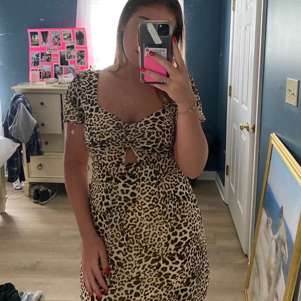 Cute Leopard/Cheetah print brown midi dress size large